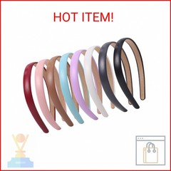 Fishdown 8 Pack Leather Headband 0.6 Inch Wide Headband for Women Simple Solid C