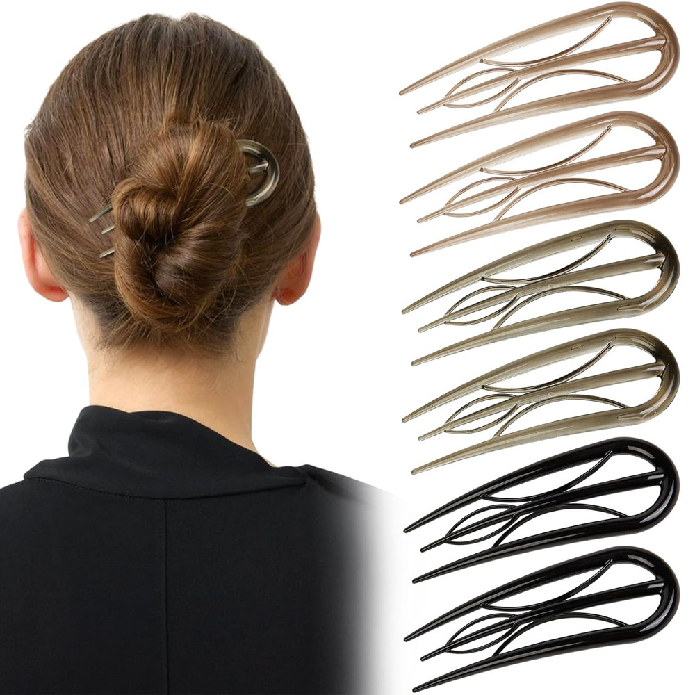 French Hair Pin for Women, 6 Pcs U-Shaped French Pin Flat Hair Clips for Women,