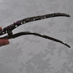 Jeweled 6″ Hair Clip Decorative Strong Spring Clamp w/ Pegs Pewter Color Glam