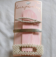 Almar 6pc Gold Tone & White Pearl Hair Clip Set Metal/Plastic AHC25922