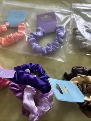 Set Of 12 Solid Color Hair Scrunchies Hair Ties Multicolor Bright Satin Summer