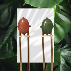 Genuine Gemstone French Hair Pins, Rose Quartz And Green Aventurine