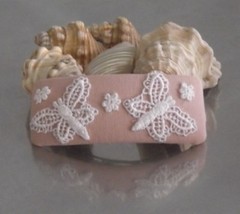 PINK WHITE BUTTERFLY GUIPURE LACE BARRETTE HAIR CLIP, HAIR ACCESSORY, Australia