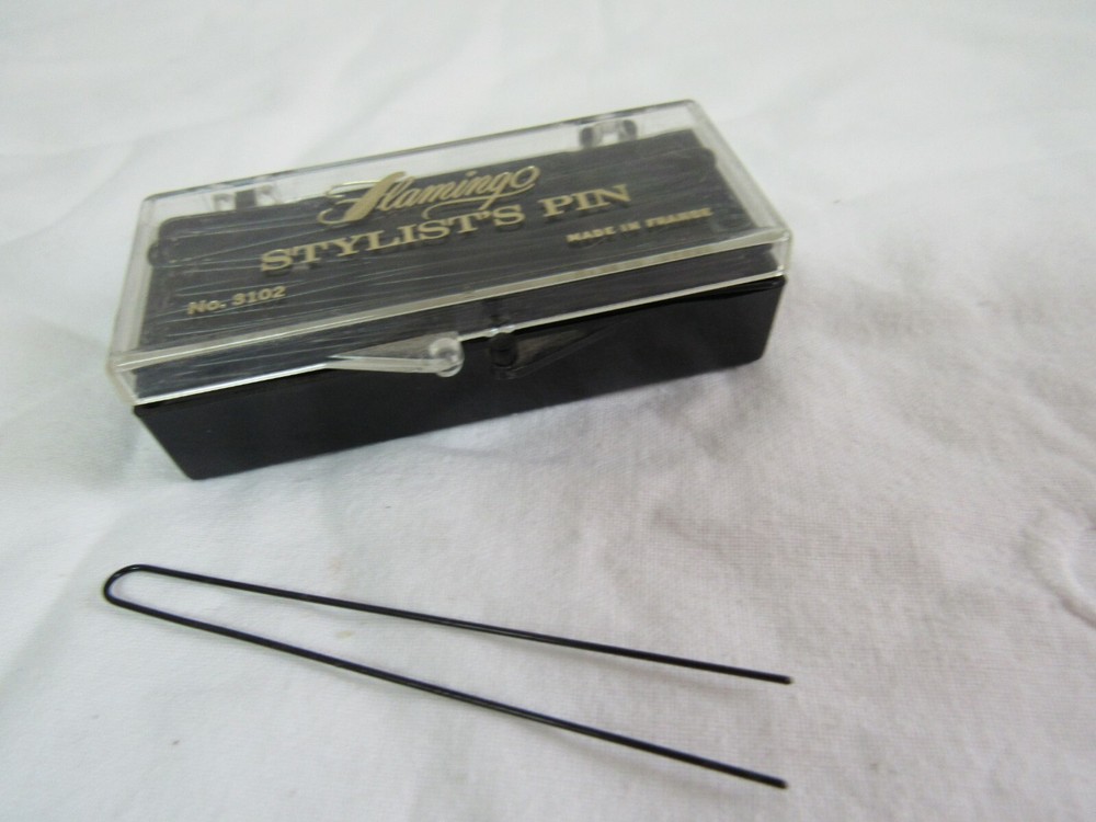Vintage FLAMINGO Black Metal Straight Bun Pins Ladies Hair Pins – 3″ -France-NOS