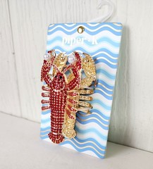Piper K Lobster Hair Claw Clip Red Rhinestone Faux Pearl Accents New
