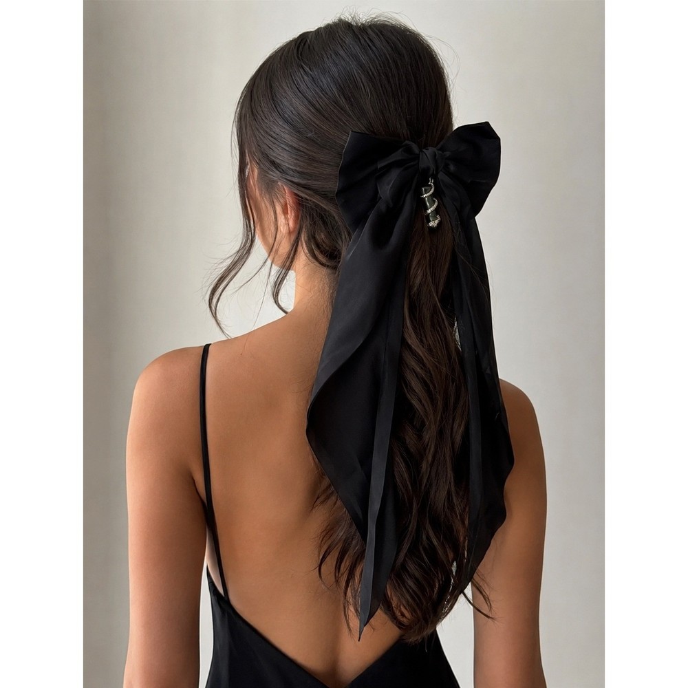 Handmade Hair Bow Clip Women Snake Charm Coquette Goth Black Satin Ribbon Witchy