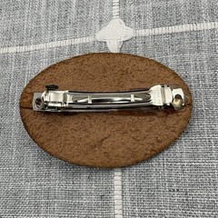 Vintage Boho Tooled Leather Barrette Hair Clip Filigree Metal Accent Taiwan