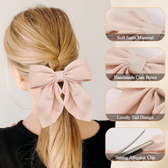 6Pcs Hair Bows for Women, Bow Hair Clips, Silky Satin Hair Bows for Girls, Pink