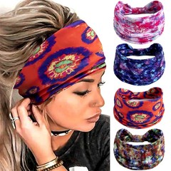 Boho Headbands Wide Knot Hair Band Elastic Turban Head Band Stretch Flowers Prin