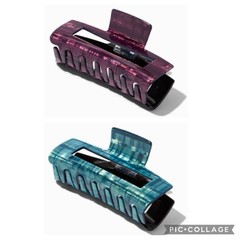Teal and Pink Rectangle Hair Claw Clip Set, 2 pieces, large, Claire’s