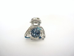 Small mini silver metal clear blue ball crystal hair claw clip