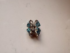 Silver Tone Blue Crystal Rhinestone Bow Hairclip