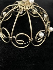 Vintage 50s MCM Hair Jewelry Chignon Bun Holder Cage Dome Faux Pearl Beads Korea