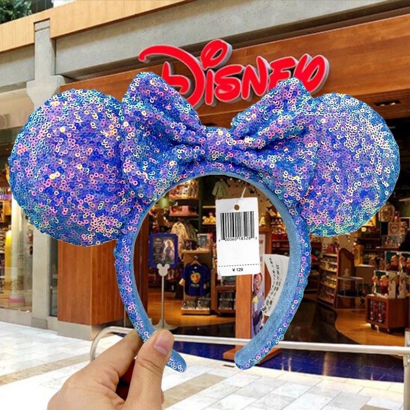 Disney` Parks Ribbon Blue Sequin Aurora Store Headband Minnie Ears Tokyo US POST
