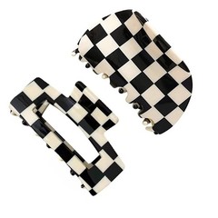 , 2 Pack Checkered Hair Clips Vintage Black-White Claws French Barrettes Jaw Non