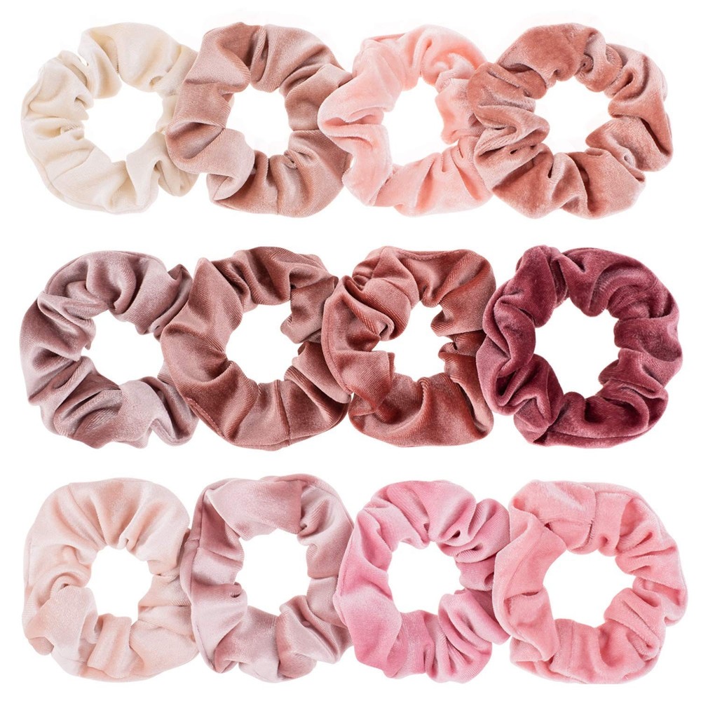 12 Pack Velvet Hair Scrunchies, Elastic Hair Bands in 12 Colors