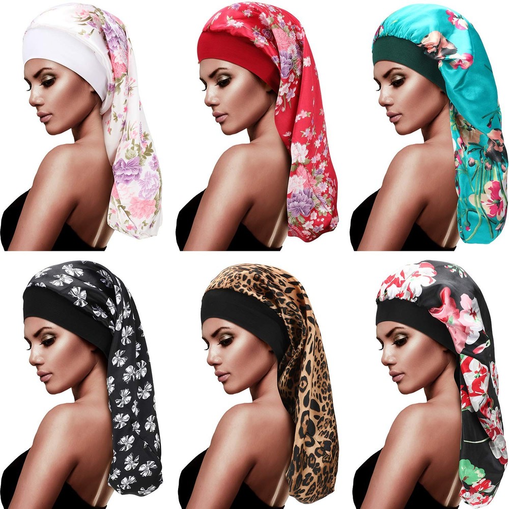 SATINIOR 6 Pcs Long Hair Satin Bonnet for 23.6×10.2 Inch (Pack of 6), Multi