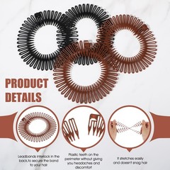 4PCS Flexible Headbands,Circular Stretch Comb Headband Zig Zag Plastic Circle…