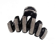 Black Large Fancy Rhinestones Hair Clamp Claw Clips Elegant Crystal Jaw Women