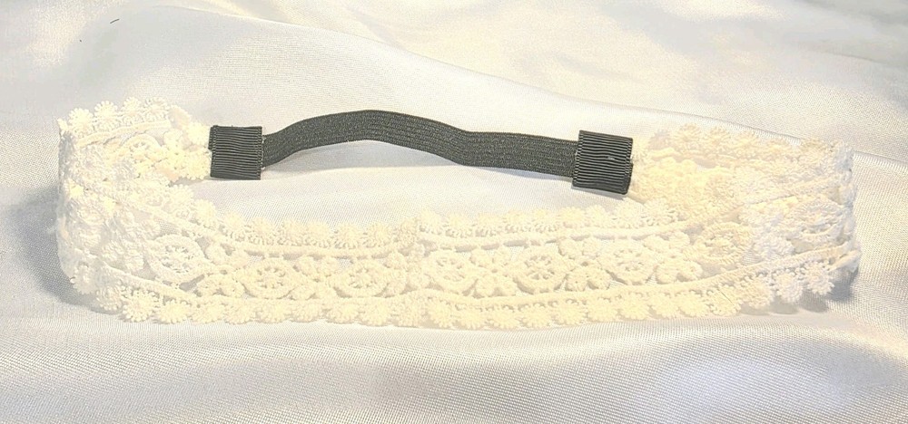 Rare Vintage Antique Ivory Lace Fabric Hair Band Headband