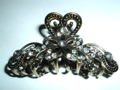 2 Black and White Rhinestone Floral Hair Claw Clips NEW