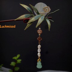 Chinese Ancient Silk Flower Hairpin Bamboo Hairpin Hanfu Handmade Accessory