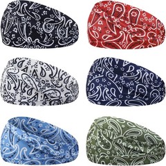 6PCS Paisley Headbands Boho Wide Elastic Sweatbands Yoga Running Sports Wraps