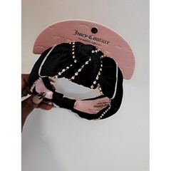 Juicy Couture Black Knotted Headband with Gold Rhinestone Trim