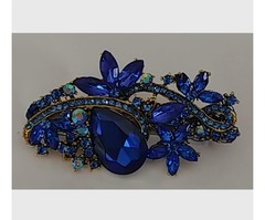 Betsey Johnson Blue Swarovski and Austrian Crystal Rhinestone Hair Barrette Clip