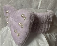 Plush Bow Spa Headband W/ Pearls On Top Of Bow-Teen Or Adult Lavender