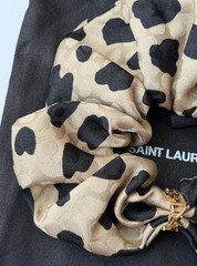 NWT Saint Laurent YSL Cassandre Logo Opyum Leopard Silk Scrunchie Hair Tie $495