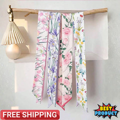 4pcs/set Women’s Headscarf Simple HeadWear Silk Hair Ties Graceful Fashion Scarf