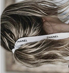 CHANEL Logo Bow Hair Tie Fabric Stretch Ponytail Holder Beige Black