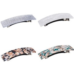 Cellulose Acetate Hair Barrettes, Medium Rectangular Tortoise Brown, Black