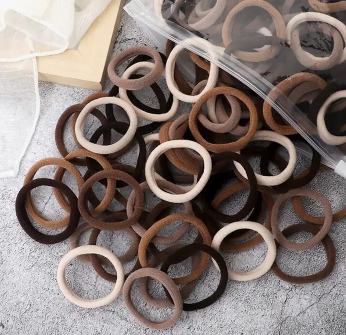 50 Mixed Brown Black Large Hair Ties Bands Elastic Women Girl Ponytail Holders