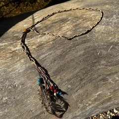 Unbranded Feather Hair Clip Extension Women OS Brown Excellent Boho Beaded Hemp