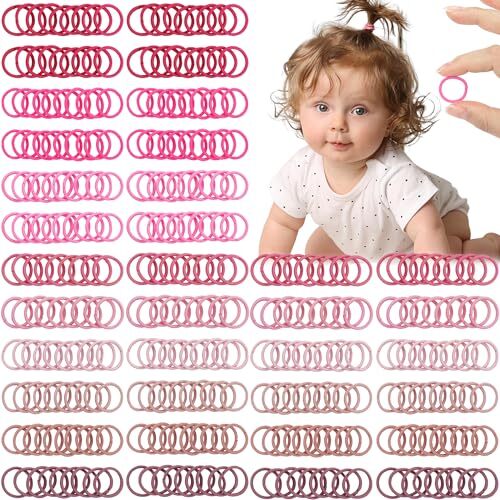 CÉLLOT 360PCS Pink Baby Hair Ties, 2cm in Diameter No Crease Pink(for Baby)