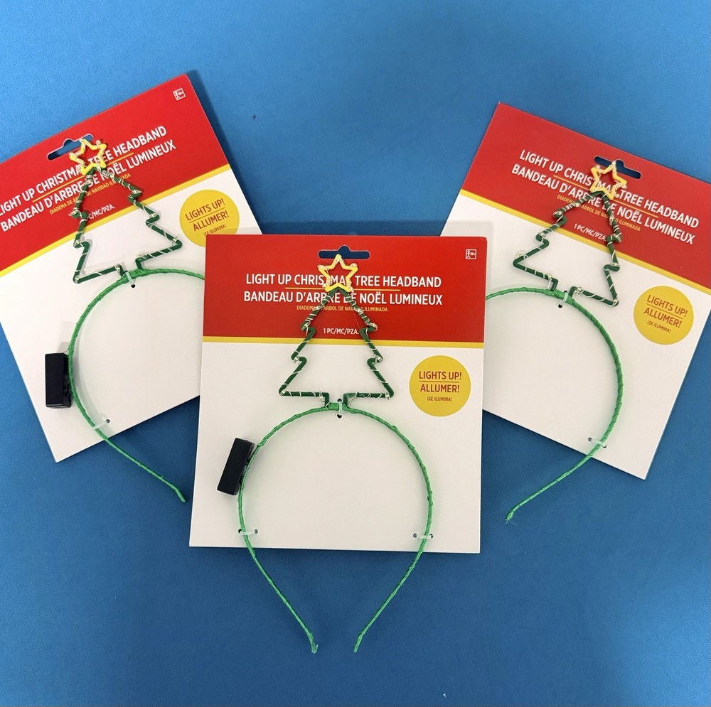 Christmas Tree Light Up Headband – Lot of 3 – Green w/ Yellow Star White Lights