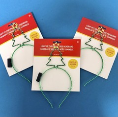 Christmas Tree Light Up Headband – Lot of 3 – Green w/ Yellow Star White Lights