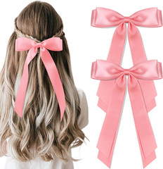 4Pcs Solid Silky Satin Hair Accessories: Bows with Long Tails, Daily Wear Clips