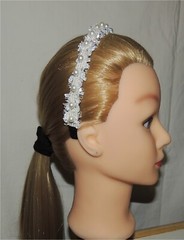Bridal Wedding Flower Girl Pageant Fabric Trim w/ Faux Pearl Headband Hoops