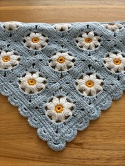 Crochet Daisy Hair Bandana Blue Cottagecore Knit Triangle Head Scarf Festival