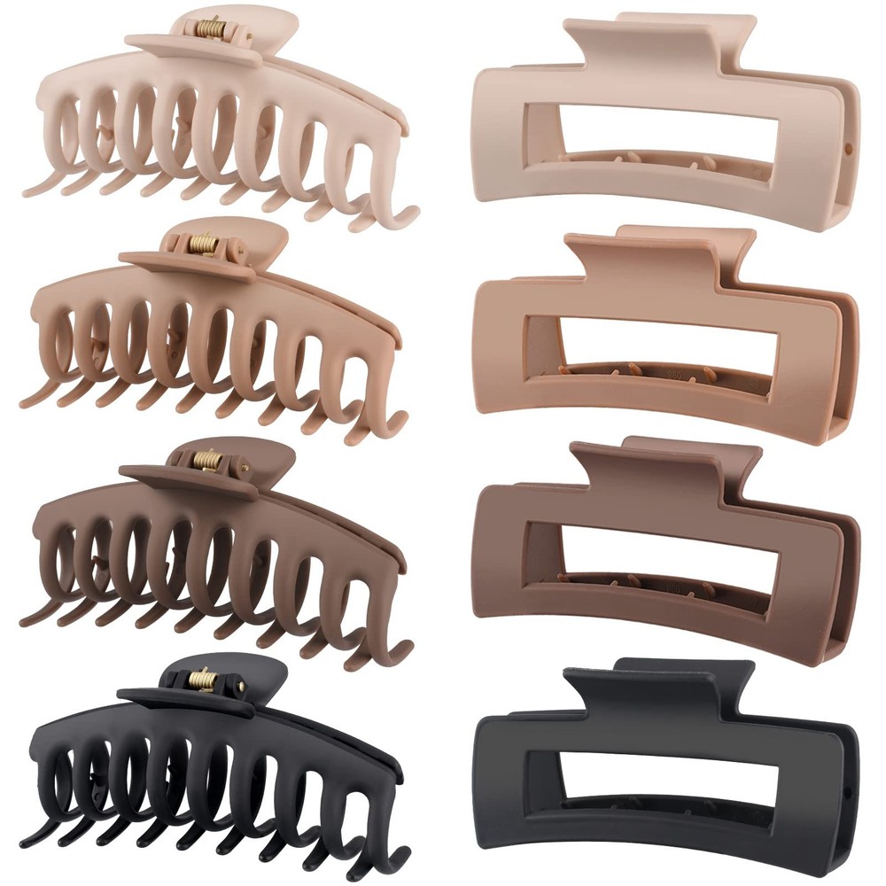LuSeren Hair Clips for Women 4.3 Inch Large 8 Count (Pack of 1), Neutral