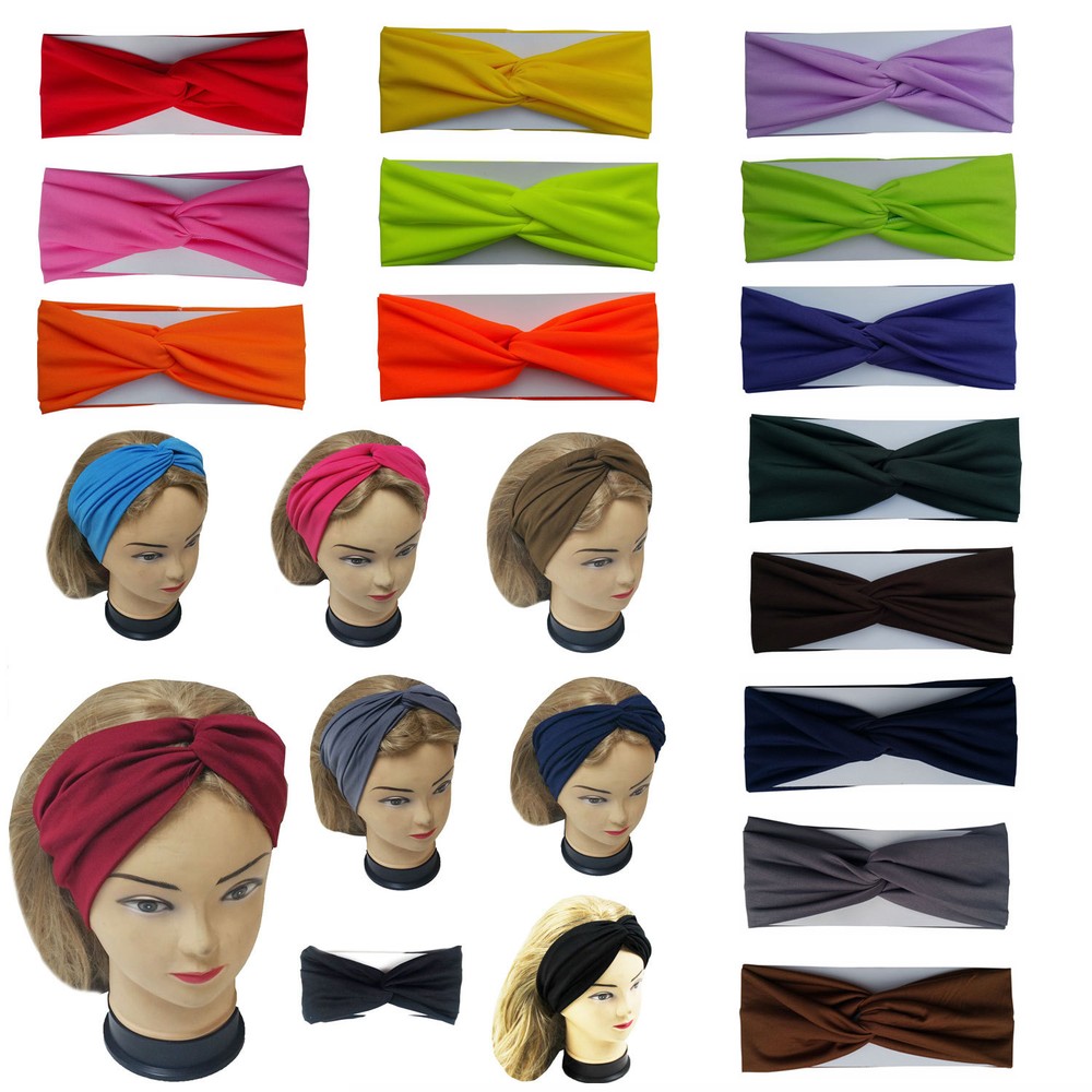 Yoga Headband Stretchable Turban Hairband headwrap for Women Girls Solid Color