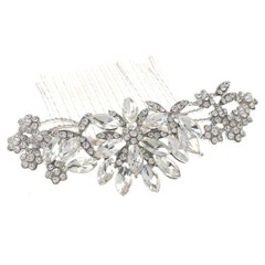 Silver Tone Metal Hair Comb With Clear Rhinestone HA2431-SCL