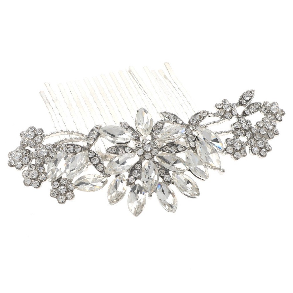 Silver Tone Metal Hair Comb With Clear Rhinestone HA2431-SCL