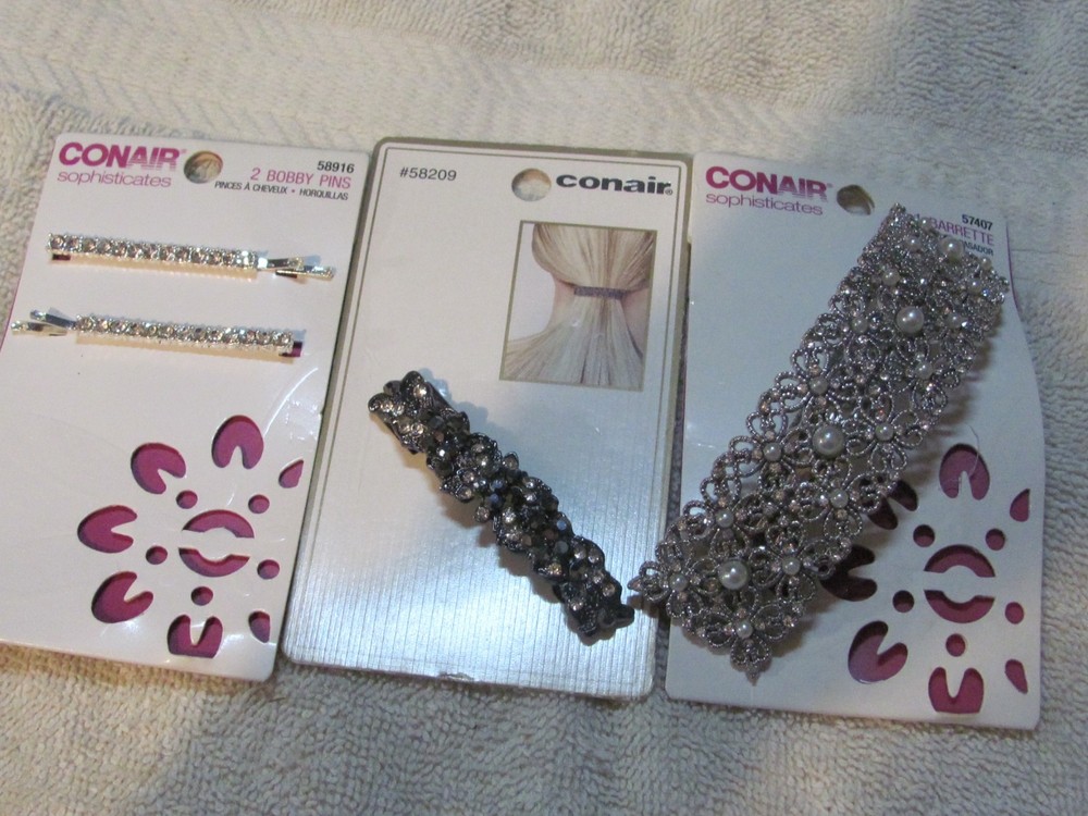 conair sophisticates barrrette and bobby pins lot of 3 pack = 4 piece