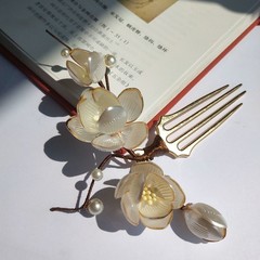 Handmade White Jade Hairpin Magnolia Flower Chinese Style Hanfu Jewelry