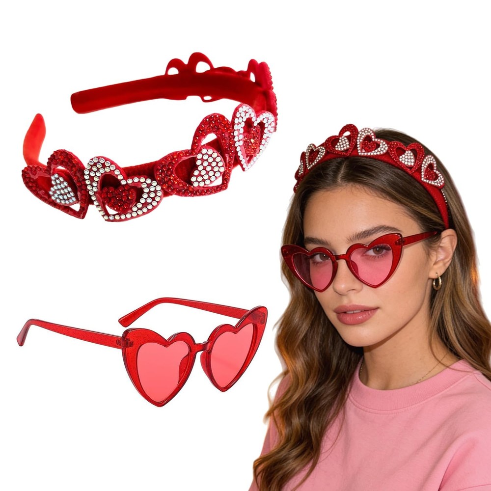 1Pcs Valentines Headbands Heart Headband with Rhinestones Design Romantic Val…