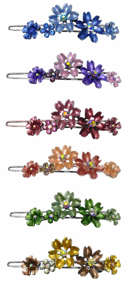 Crystal Flower Barrette with Snap-On Hair Clip for Thin Hair YY86400-11